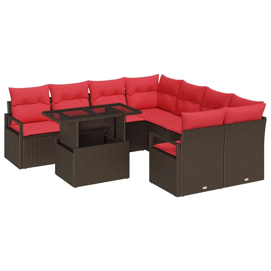 Ensemble de canapé de jardin 9 pcs Marron Poly rotin - 2