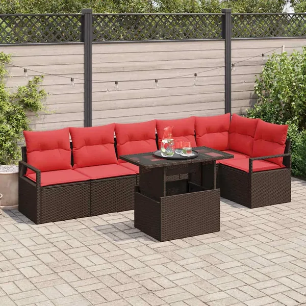 Ensemble de canapé de jardin 7 pcs Marron Poly rotin