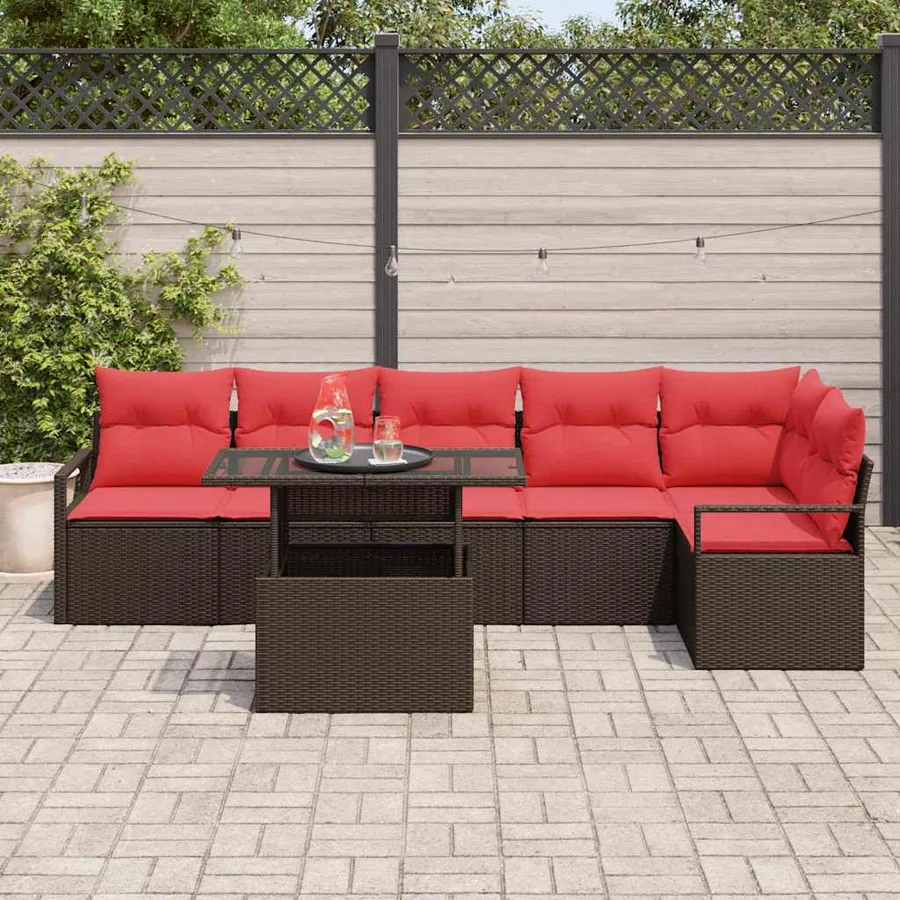 Ensemble de canapé de jardin 7 pcs Marron Poly rotin - 3
