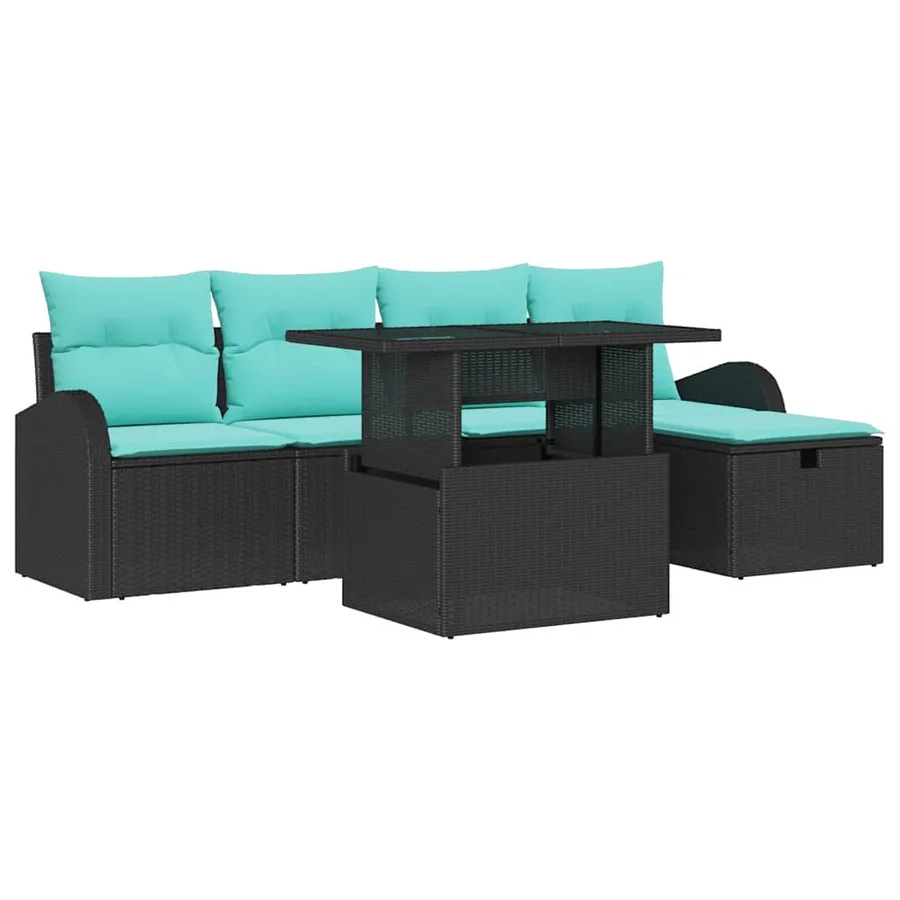 Ensemble de canapé de jardin avec coussin 6 pcs Noir Poly rotin - 2