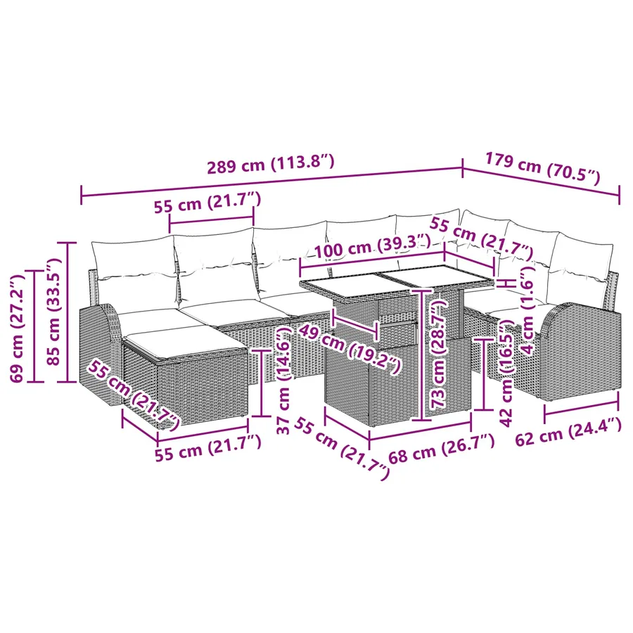 Ensemble de canapé de jardin 9 pcs Noir Poly rotin - 17