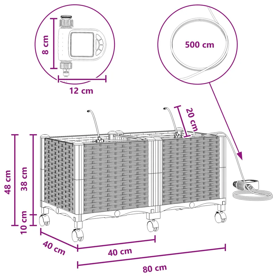 Porte-plante de jardin avec irrigation et roues 2 pc Gris clair - 8
