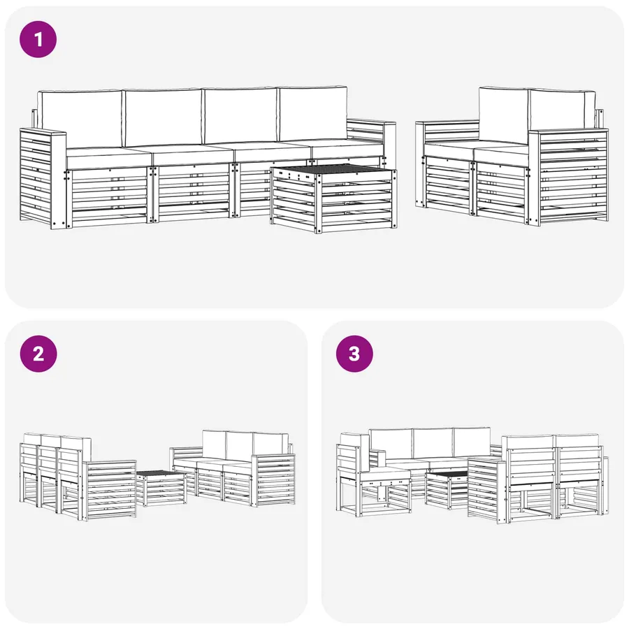 Ensemble de canapés d'extérieur 7 pcs Blanc et gris clair - 6