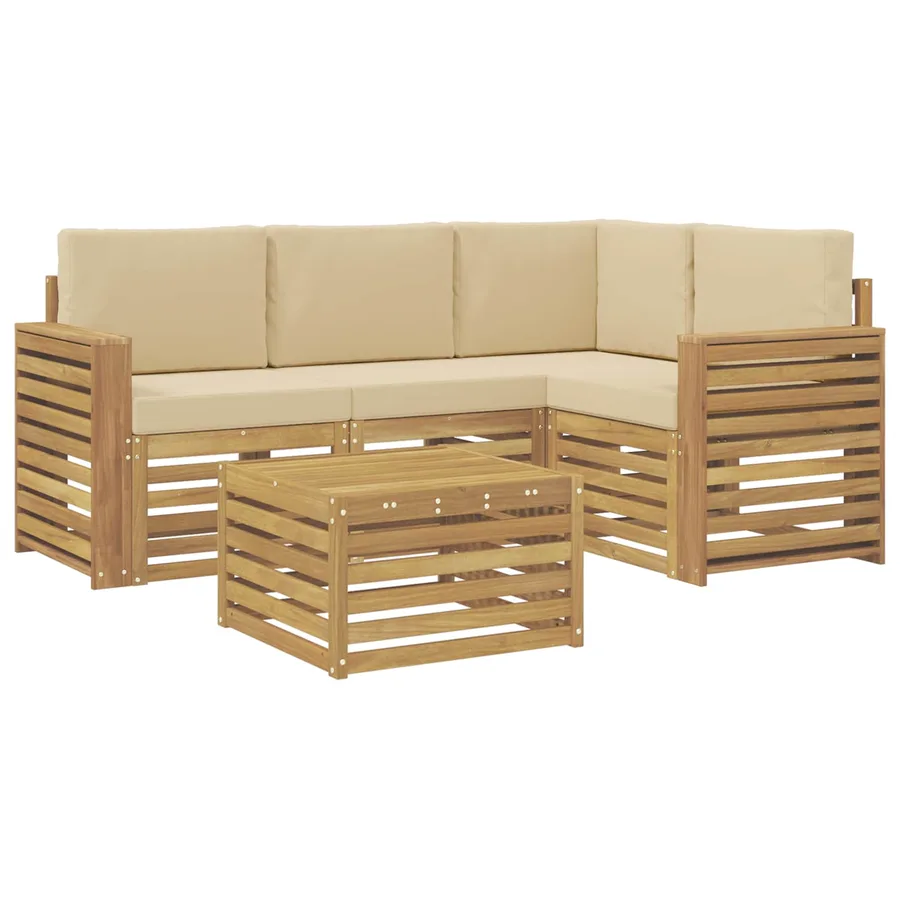Ensemble de canapés d'extérieur 5 pcs Blanc et Beige - 2