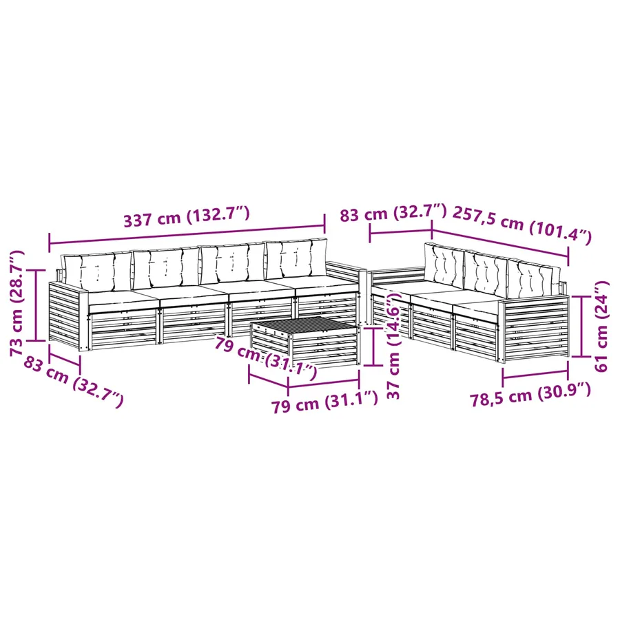 Ensemble de canapés d'extérieur 9 pc Blanc et anthracite - 7