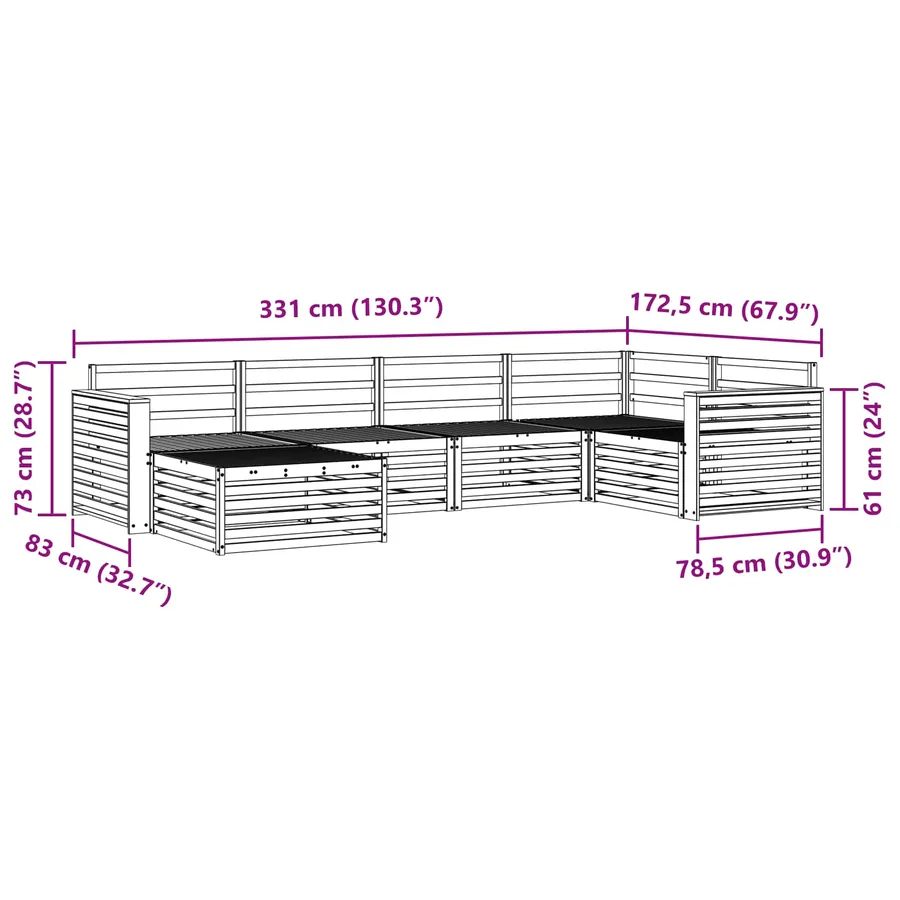 Ensemble de canapés d'extérieur 6 pc Blanc Bois d'Acacia Massif - 8