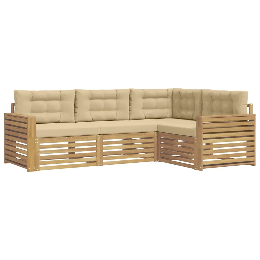 Ensemble de canapés d'extérieur 4 pc Blanc et Beige Polyester - 2