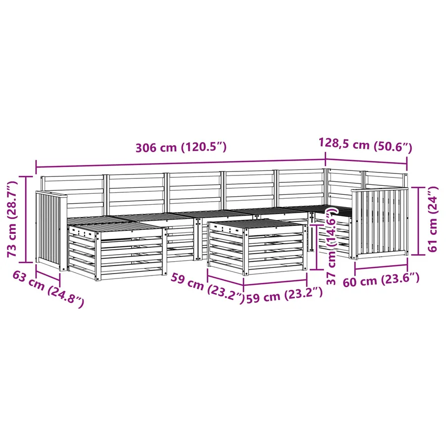 Ensemble de canapés d'extérieur 8 pcs Blanc 59 x 59 x 37 cm - 8