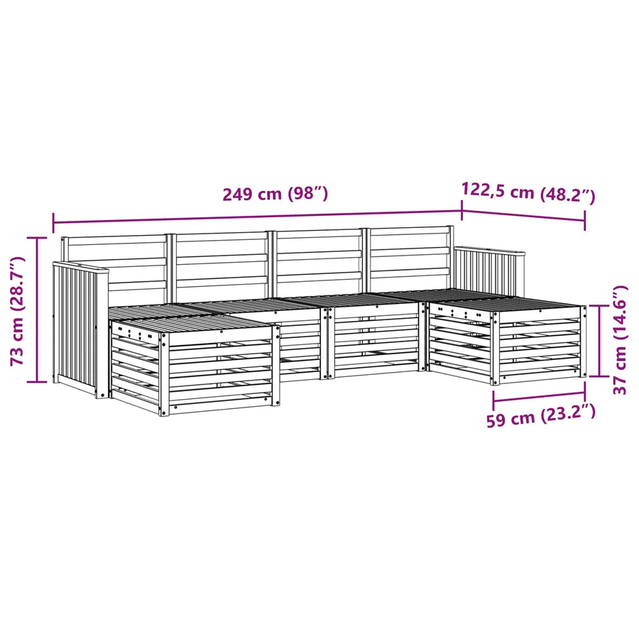 Ensemble de canapés d'extérieur 6 pcs Blanc 249 x 122,5 x 73 cm - 7