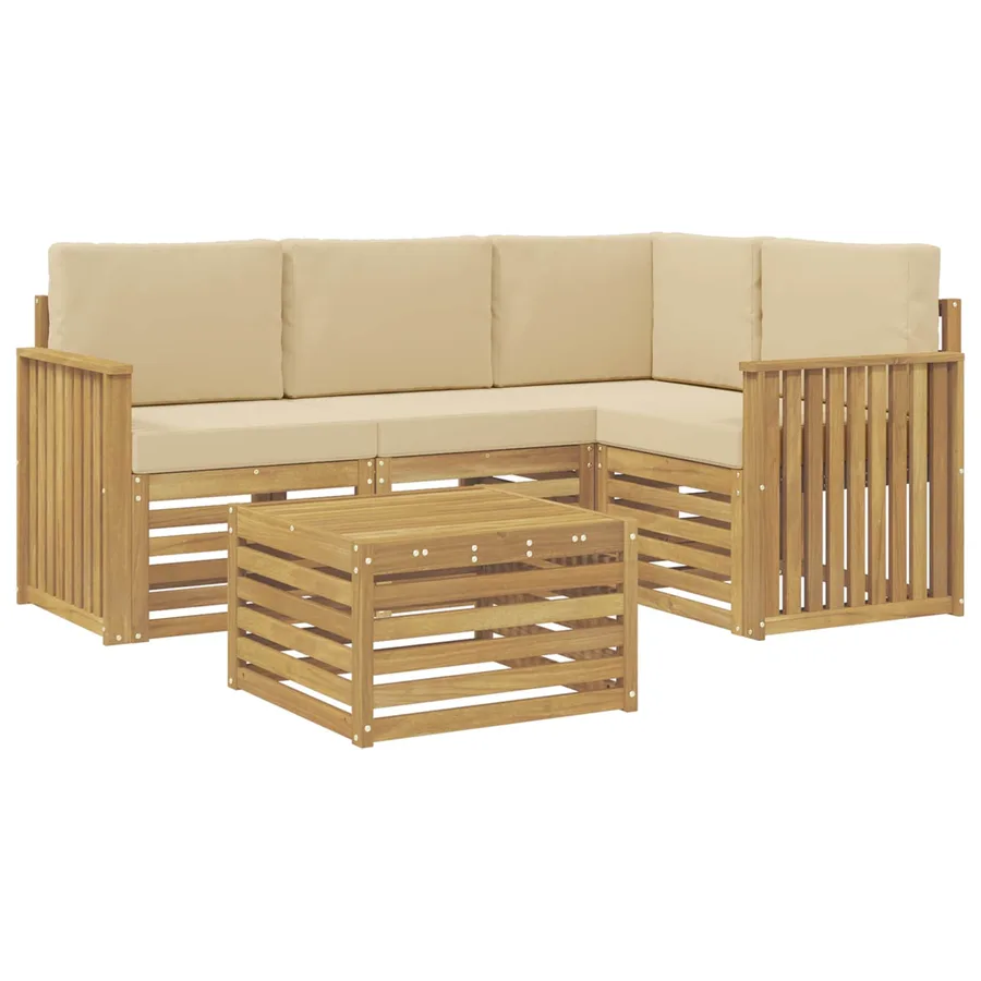 Ensemble de canapés d'extérieur 5 pcs Blanc et Beige - 2