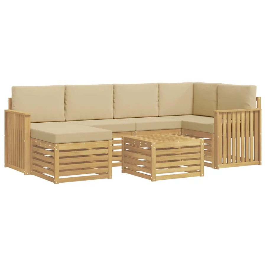 Ensemble de canapés d'extérieur 7 pcs Blanc et Beige Polyester - 2