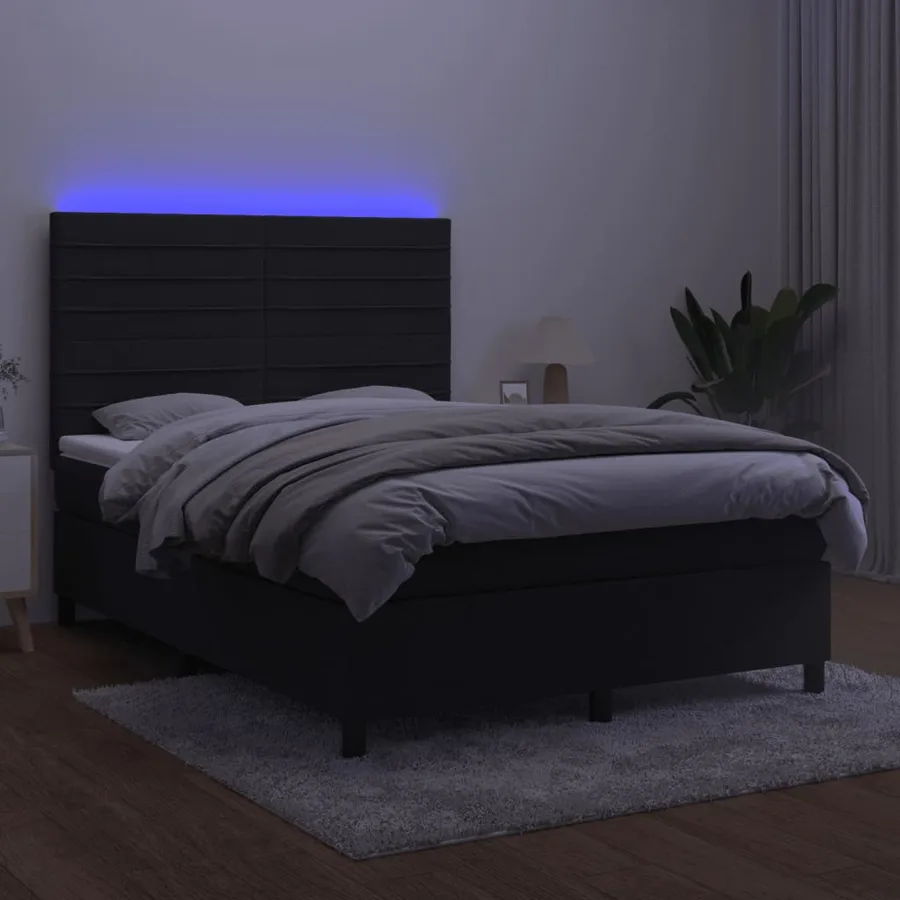 Sommier à lattes de lit avec matelas LED Noir 140x200cm Velours - 4
