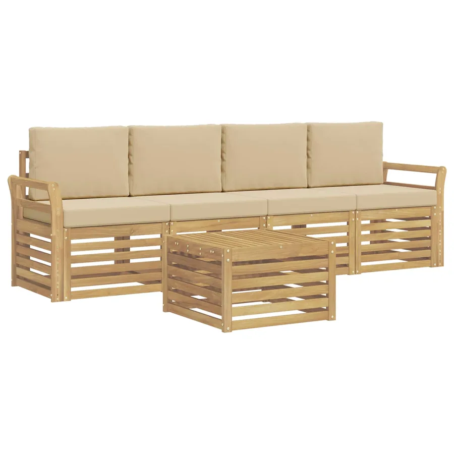 Ensemble de canapés d'extérieur 5 pcs Blanc et Beige Polyester - 2