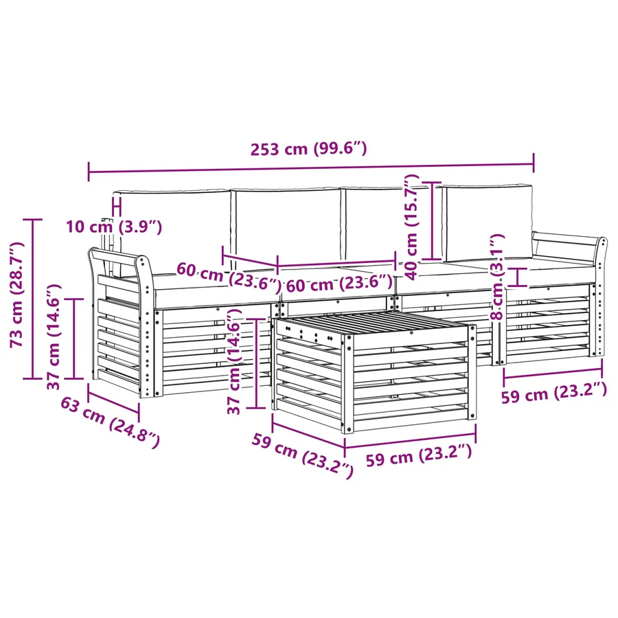 Ensemble de canapés d'extérieur 5 pcs Blanc et Beige Polyester - 6