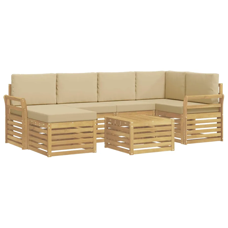 Ensemble de canapés d'extérieur 7 pcs Blanc et Beige Polyester - 2