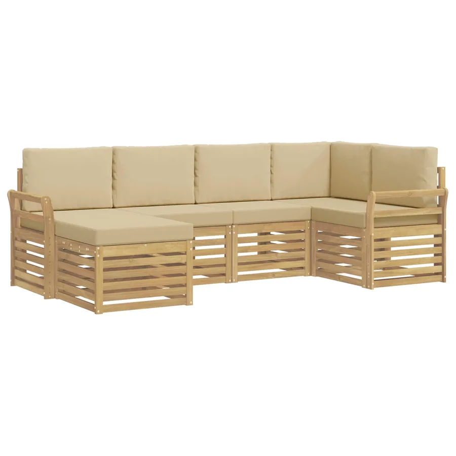 Ensemble de canapés d'extérieur 6 pcs Blanc et Beige Polyester - 2