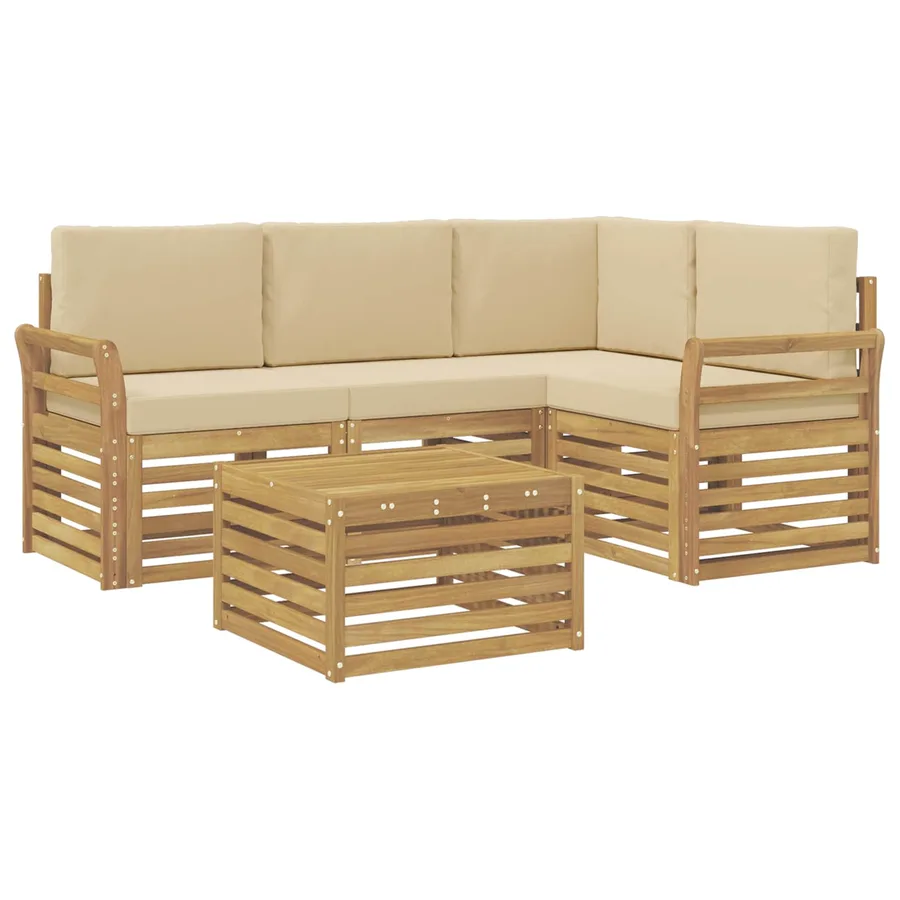 Ensemble de canapés d'extérieur 5 pcs Blanc et Beige - 2