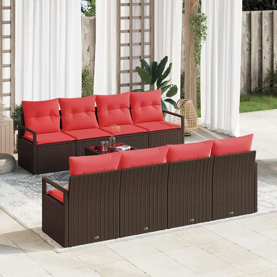 Ensemble de Canapés avec coussin 9 pcs Beige et Rouge polyrotin