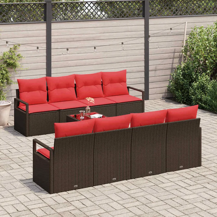 Ensemble de Canapés avec coussin 9 pcs Beige et Rouge polyrotin - 3