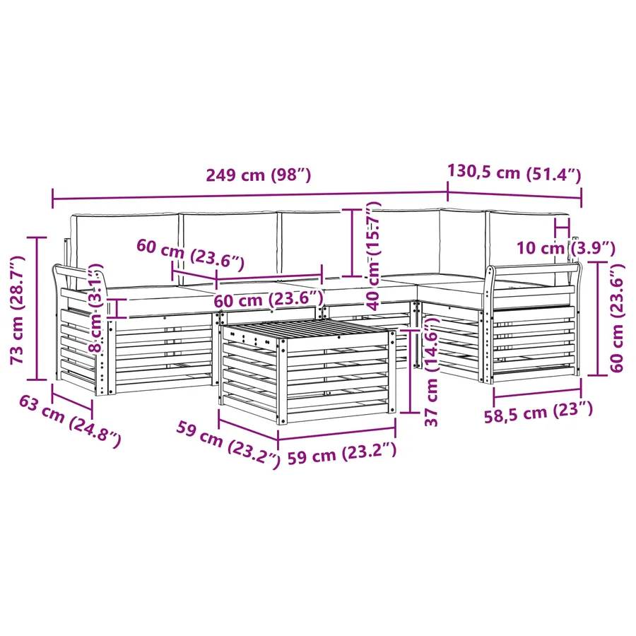 Ensemble de canapés d'extérieur 6 pcs Blanc et gris clair - 8