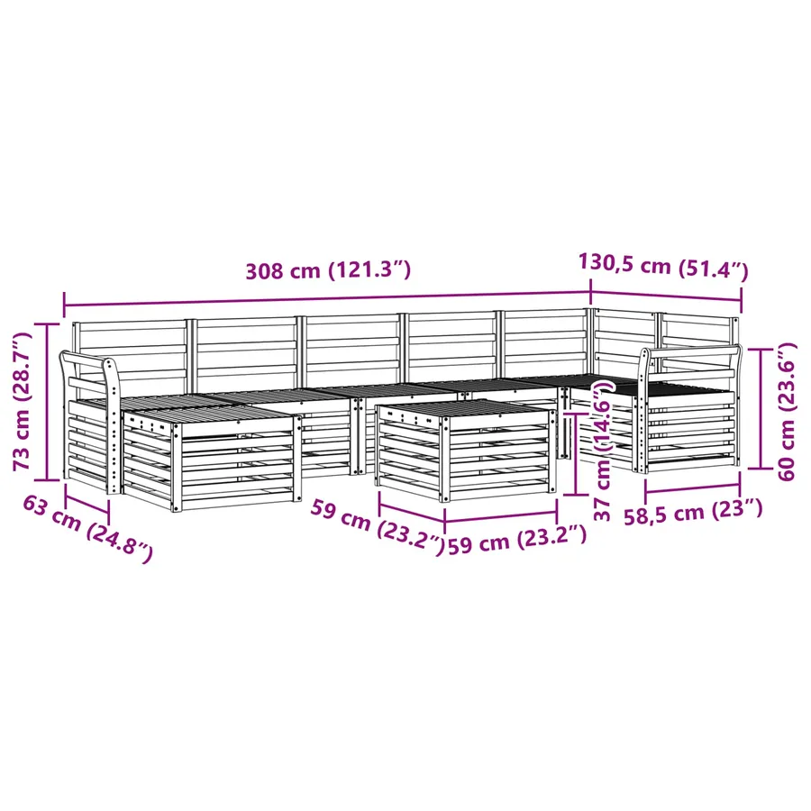 Ensemble de canapés d'extérieur 8 pcs Blanc 59 x 59 x 37 cm - 10