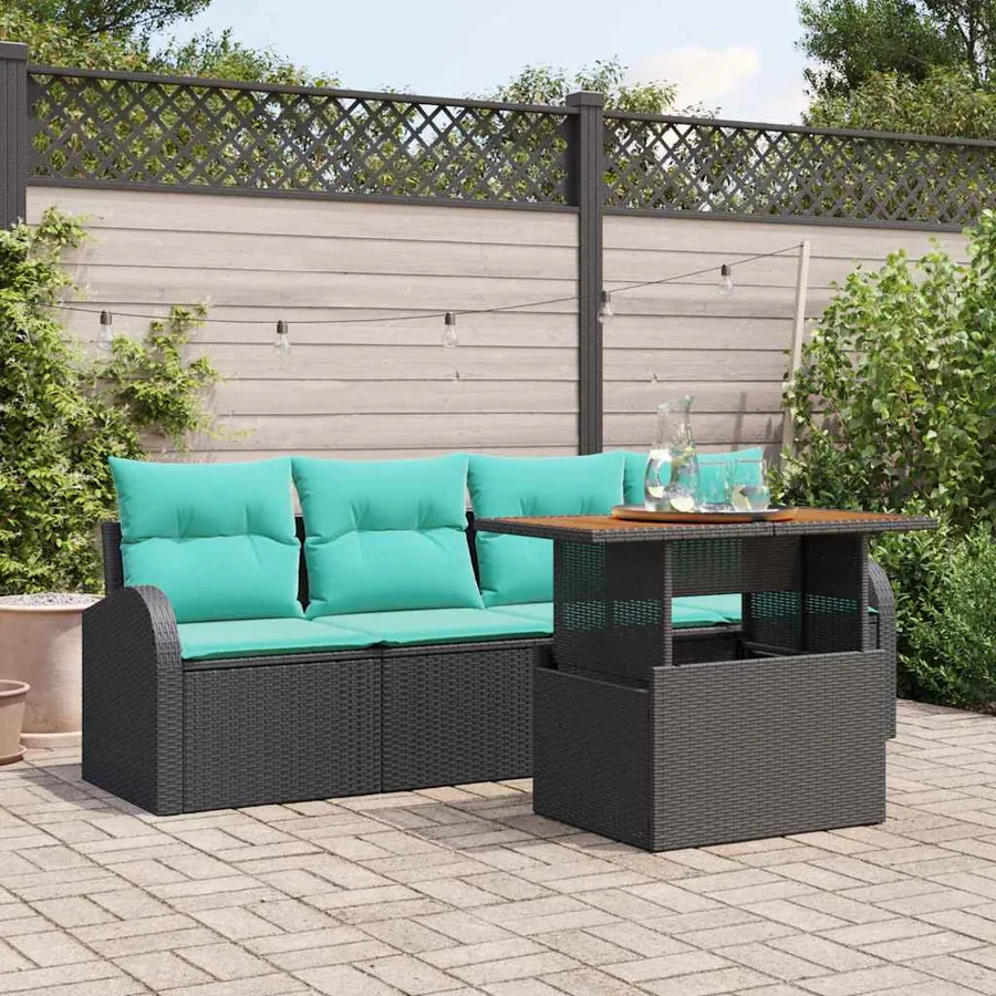 Ensemble de canapé de jardin 5 pcs Noir Poly rotin