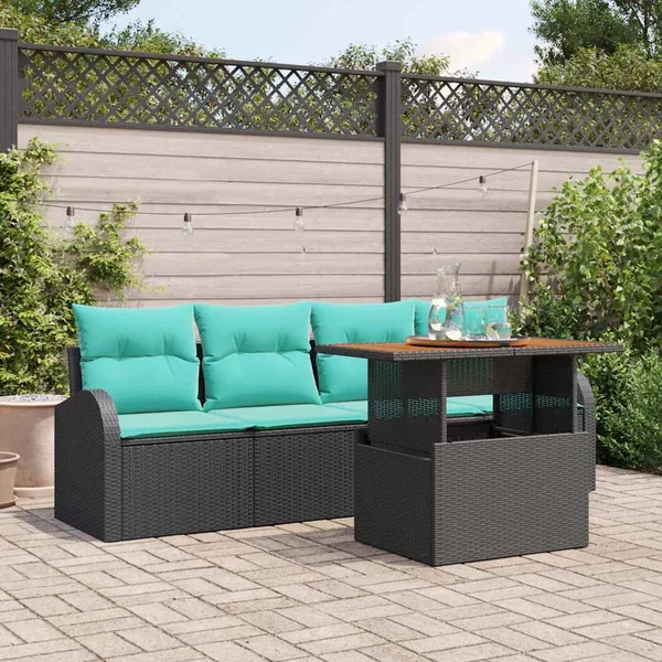 Ensemble de canapé de jardin 5 pcs Noir Poly rotin
