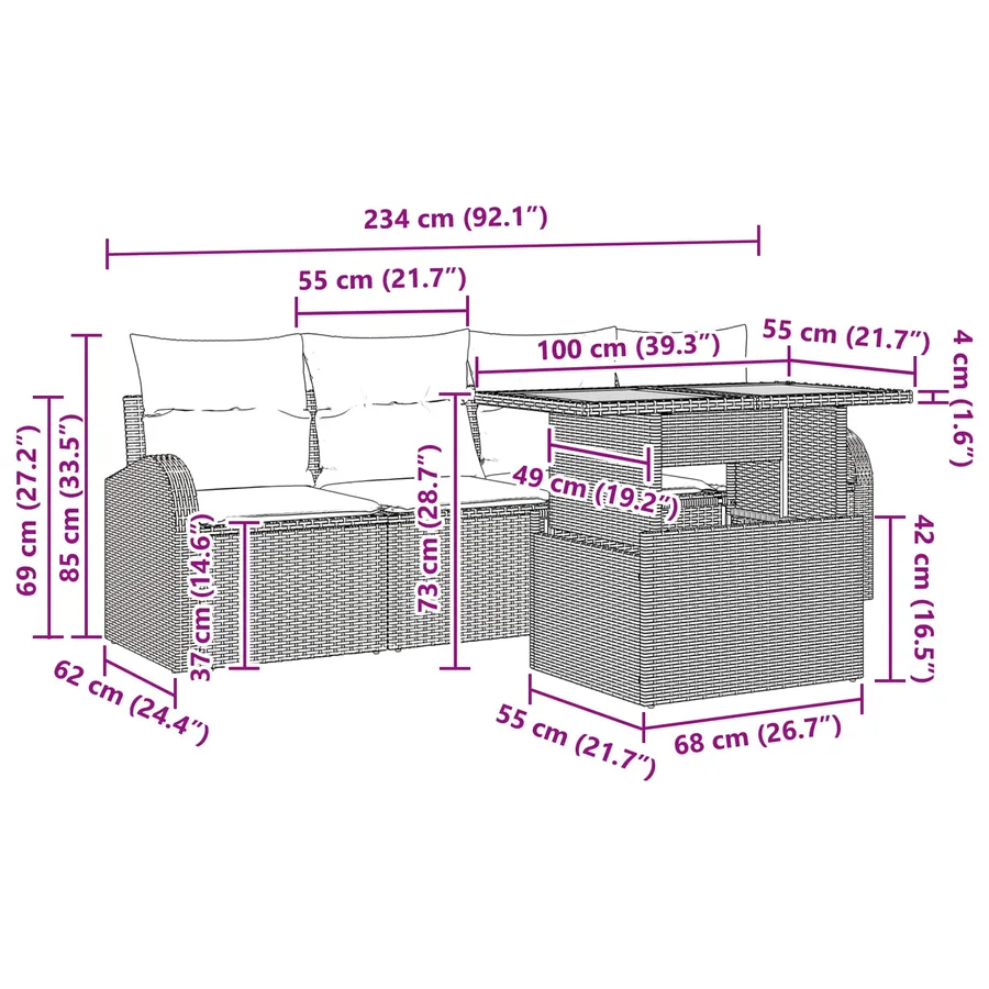 Ensemble de canapé de jardin 5 pcs Noir Poly rotin - 13