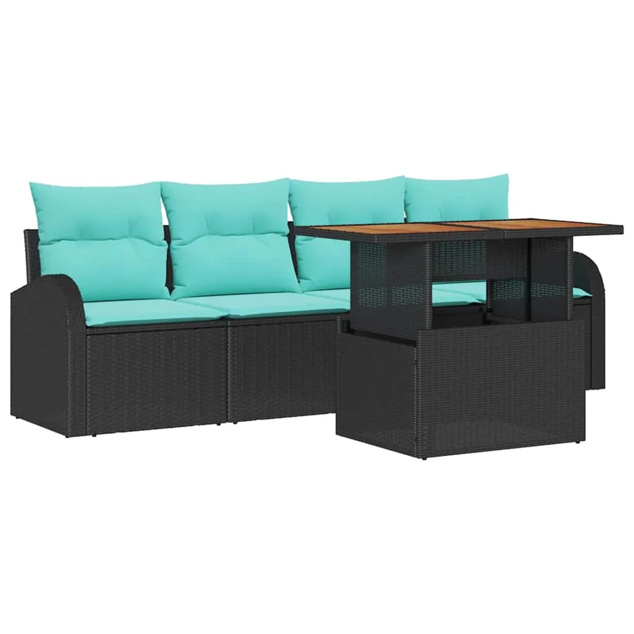Ensemble de canapé de jardin 5 pcs Noir Poly rotin - 2