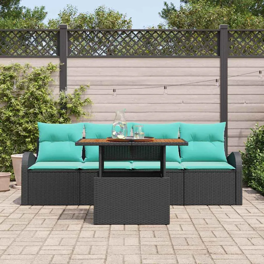 Ensemble de canapé de jardin 5 pcs Noir Poly rotin - 3