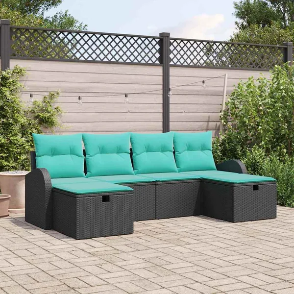 Ensemble de canapé de jardin avec coussin 6 pcs Noir polyrotin