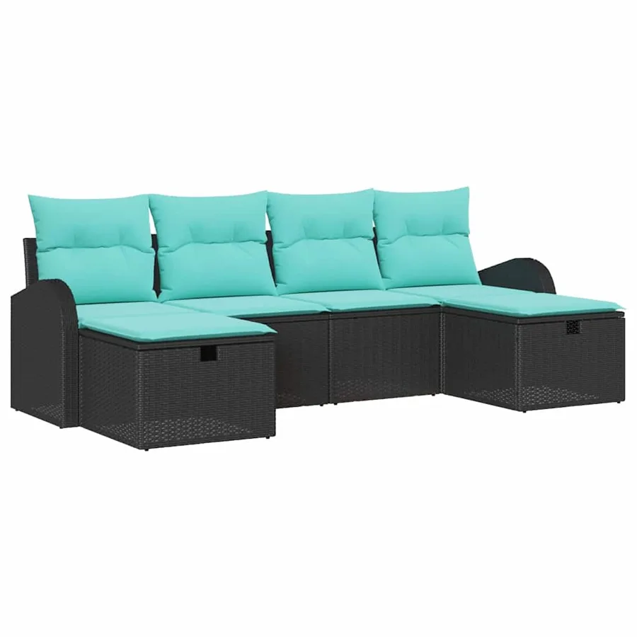 Ensemble de canapé de jardin avec coussin 6 pcs Noir polyrotin - 2