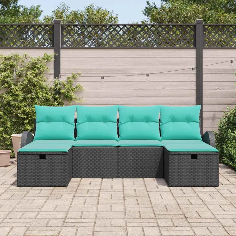 Ensemble de canapé de jardin avec coussin 6 pcs Noir polyrotin - 3