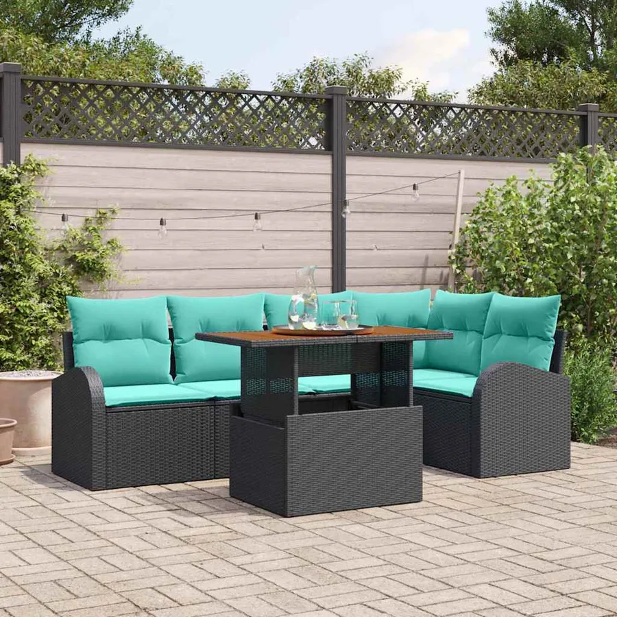 Ensemble de canapé de jardin 6 pcs Noir Poly rotin