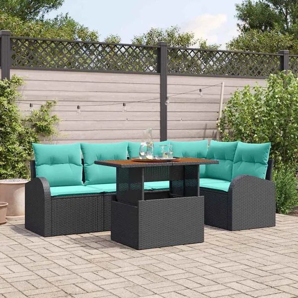 Ensemble de canapé de jardin 6 pcs Noir Poly rotin