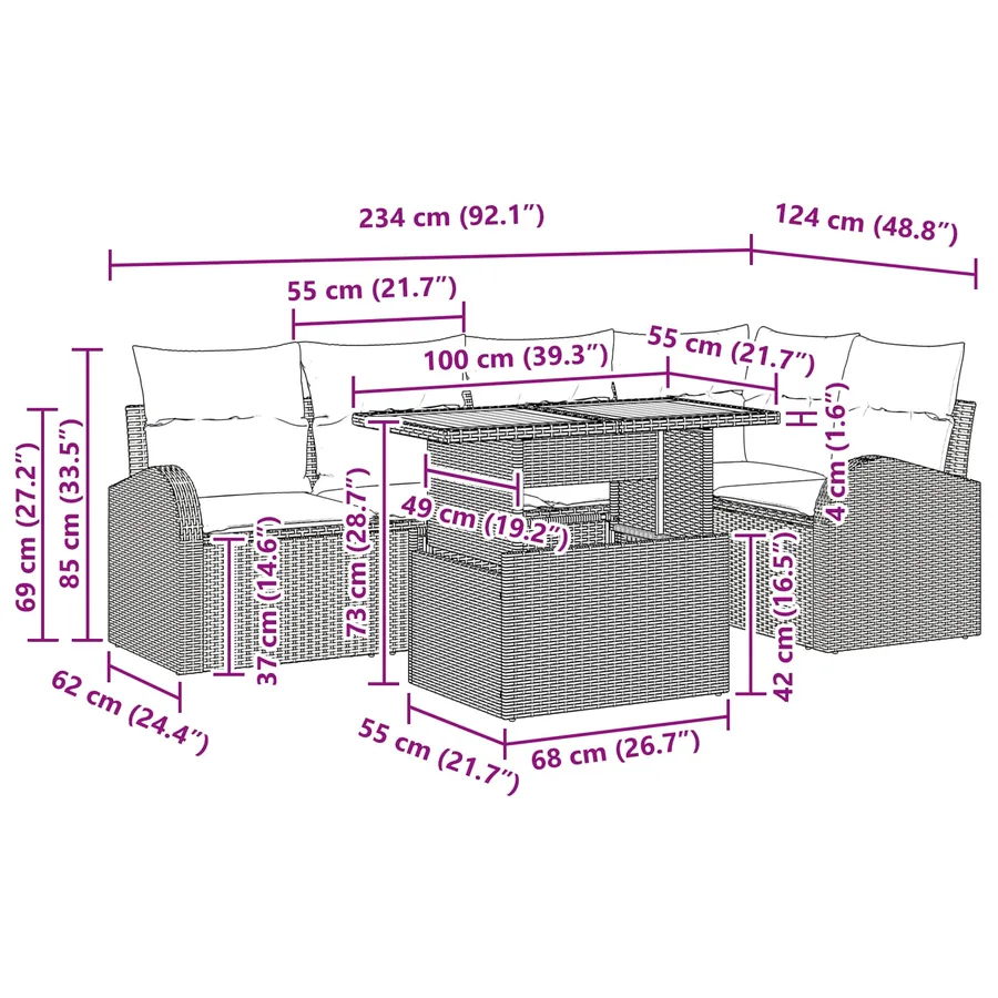 Ensemble de canapé de jardin 6 pcs Noir Poly rotin - 15