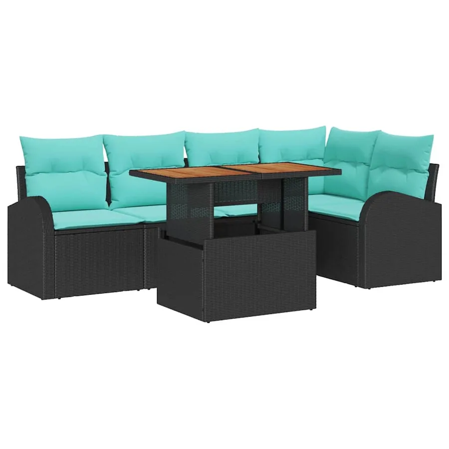 Ensemble de canapé de jardin 6 pcs Noir Poly rotin - 2