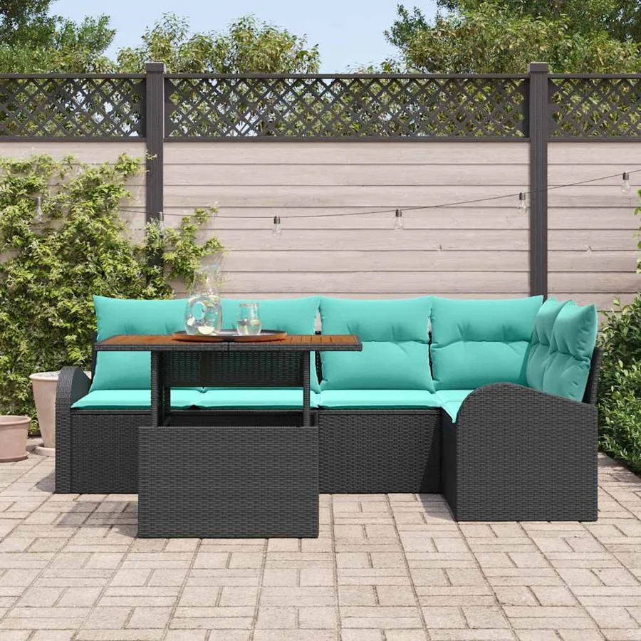 Ensemble de canapé de jardin 6 pcs Noir Poly rotin - 3