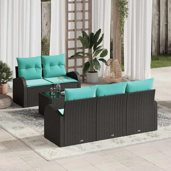 Ensemble de canapé de jardin 6 pcs Noir et turquoise