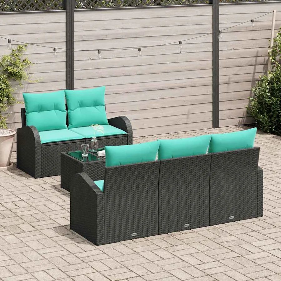Ensemble de canapé de jardin 6 pcs Noir et turquoise - 3