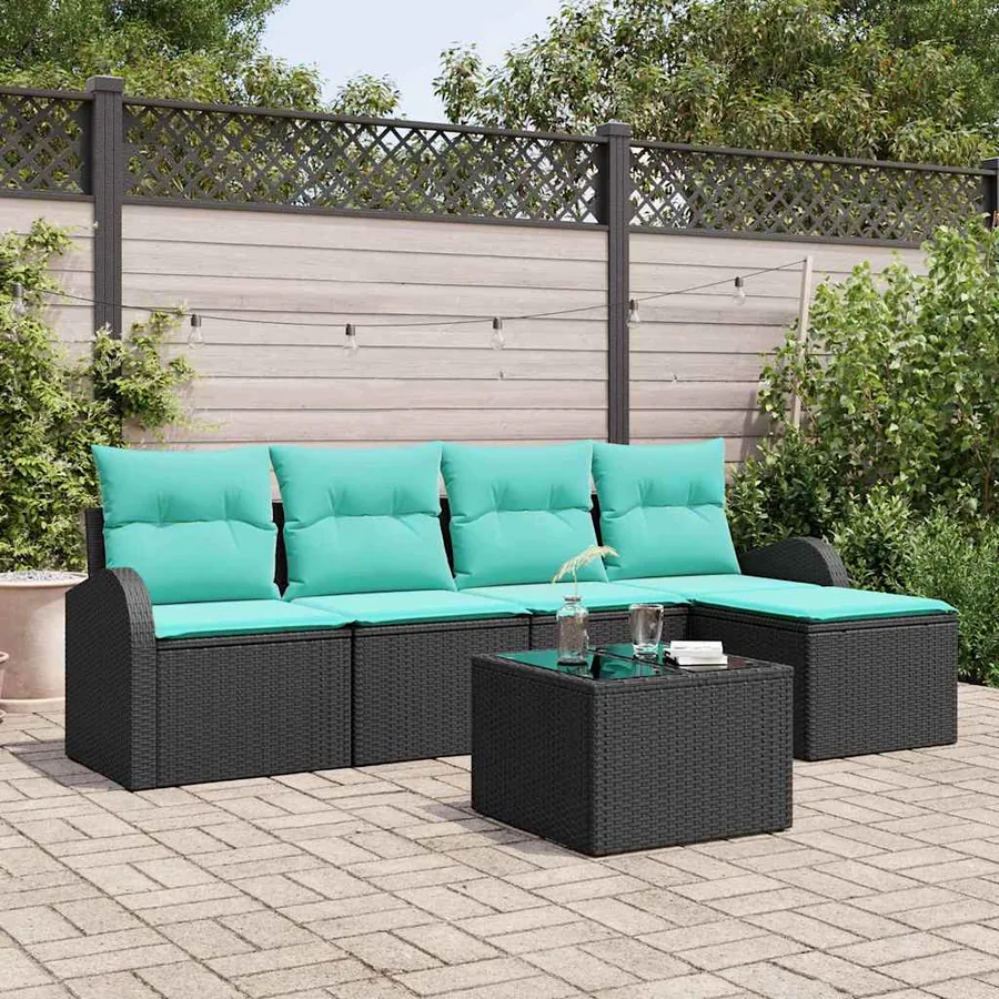 Ensemble de Canapés 6 pcs Noir et turquoise polyrotin
