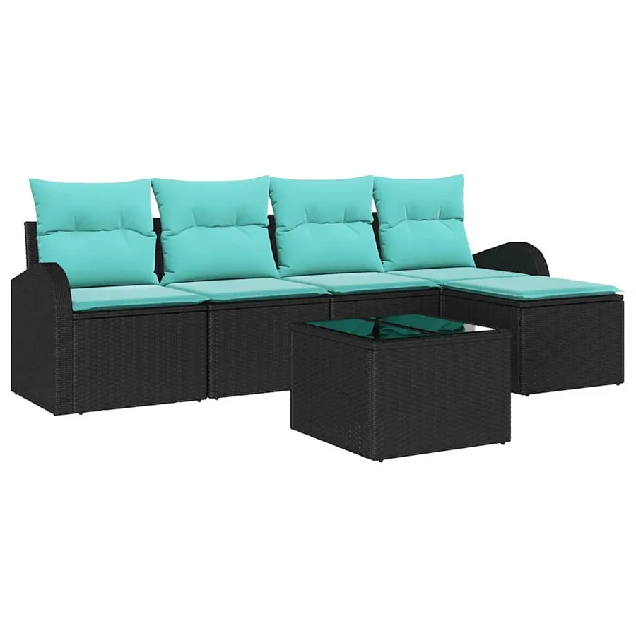 Ensemble de Canapés 6 pcs Noir et turquoise polyrotin - 2