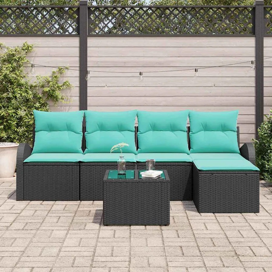 Ensemble de Canapés 6 pcs Noir et turquoise polyrotin - 3