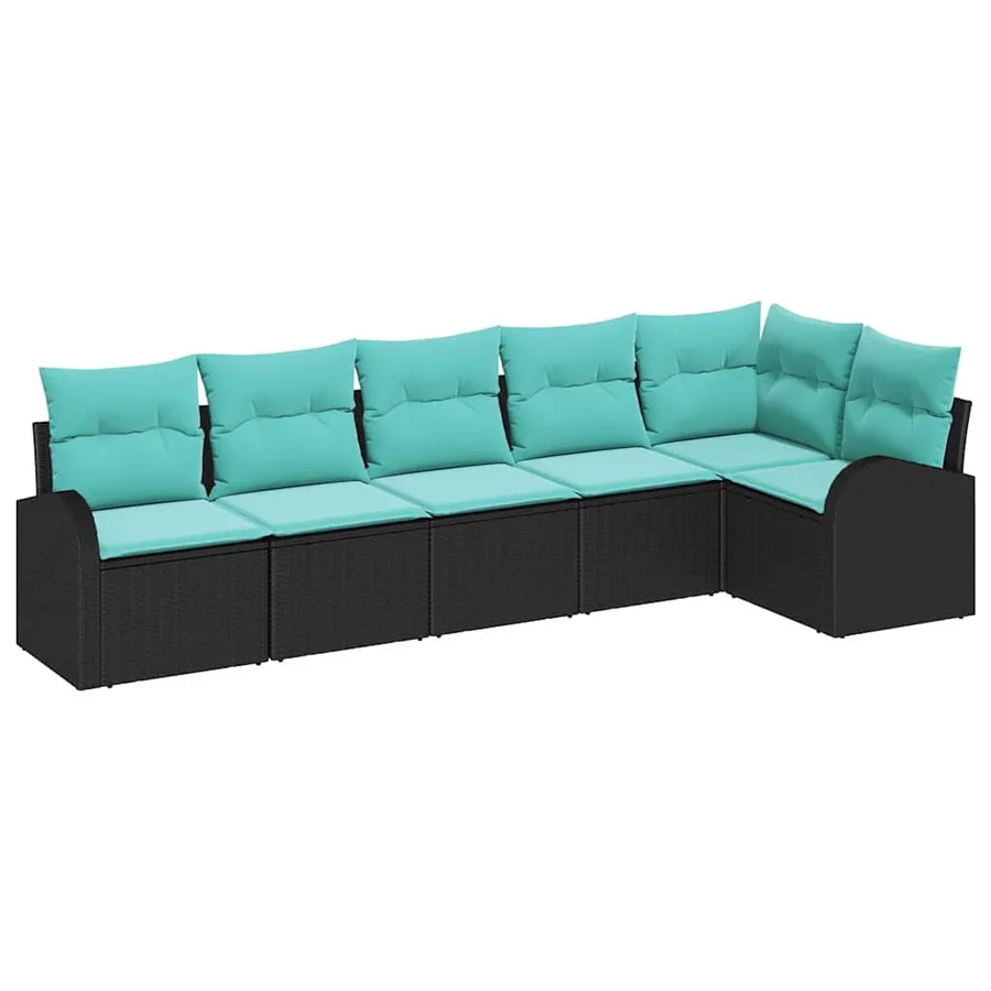 Ensemble de canapé de jardin 6 pcs Noir et turquoise polyrotin - 2