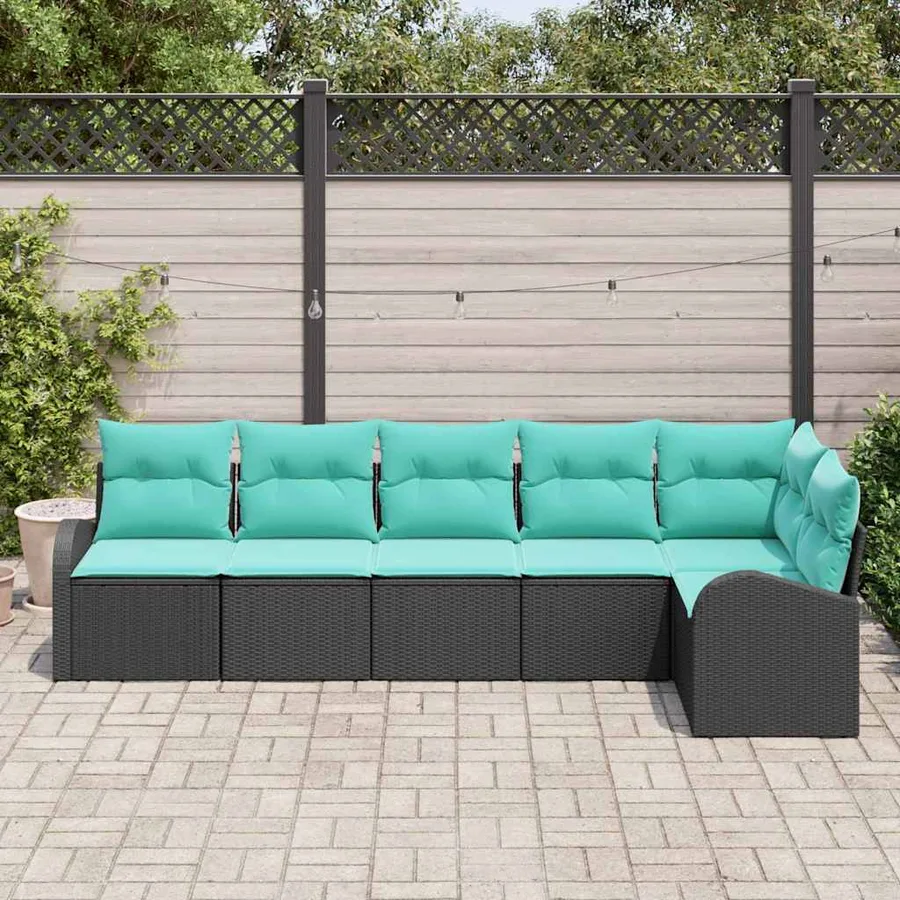 Ensemble de canapé de jardin 6 pcs Noir et turquoise polyrotin - 3