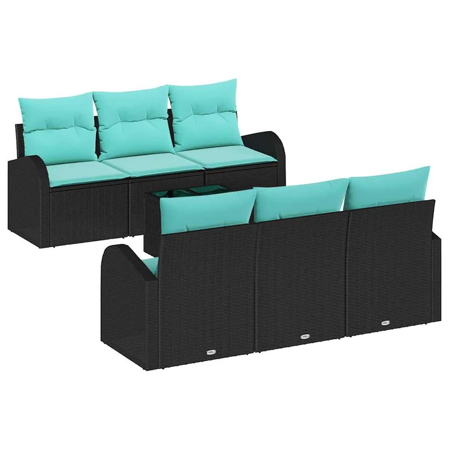 Ensemble de canapé de jardin 7 pcs Noir et turquoise polyrotin - 2