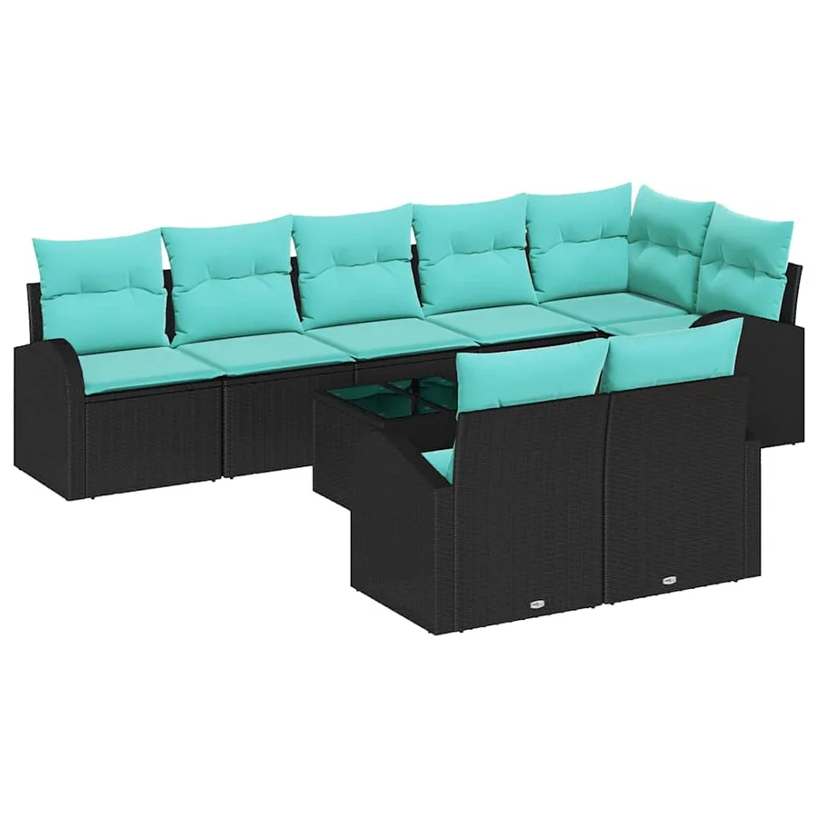 Ensemble de canapé de jardin 9 pcs Noir et turquoise polyrotin - 2