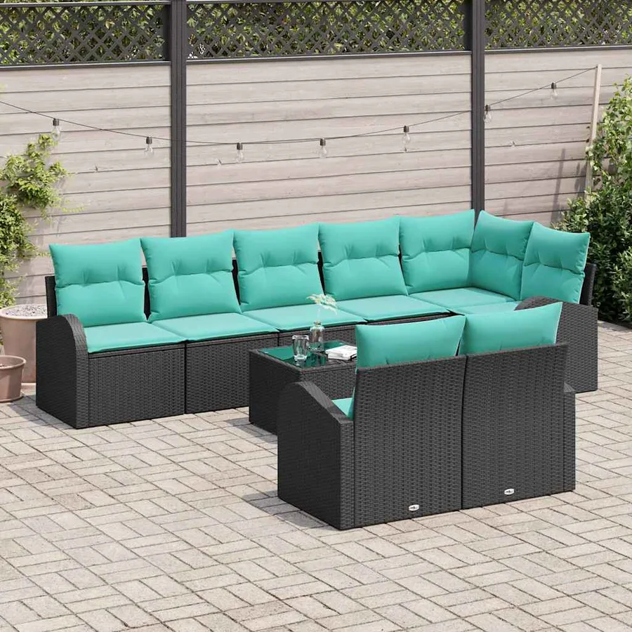 Ensemble de canapé de jardin 9 pcs Noir et turquoise polyrotin - 3