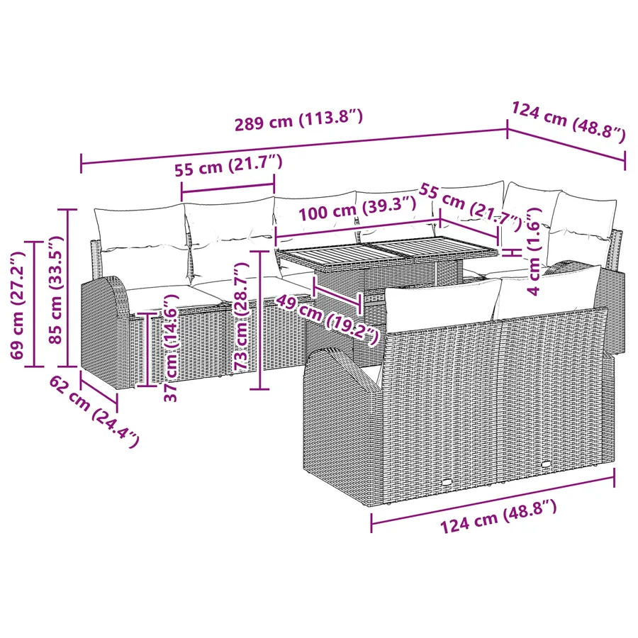 Ensemble de canapé de jardin 9 pcs Noir Poly rotin - 15