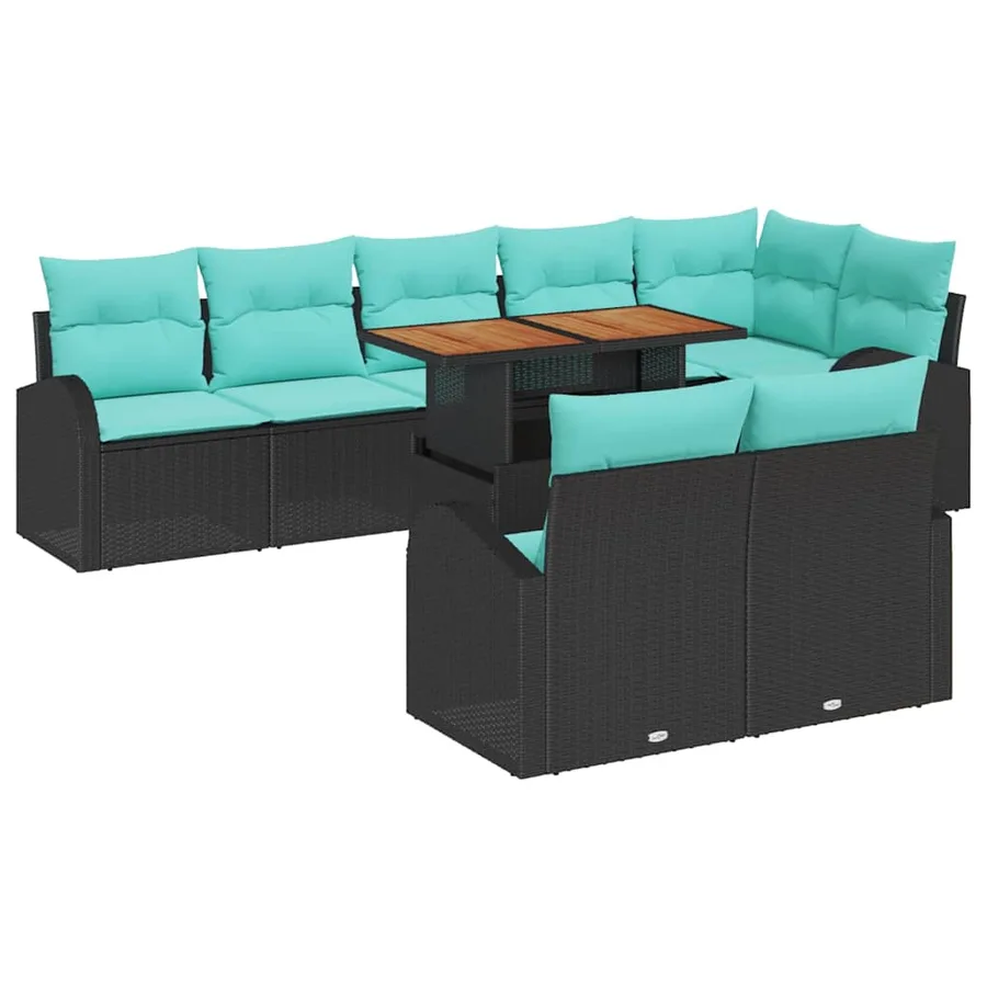 Ensemble de canapé de jardin 9 pcs Noir Poly rotin - 2